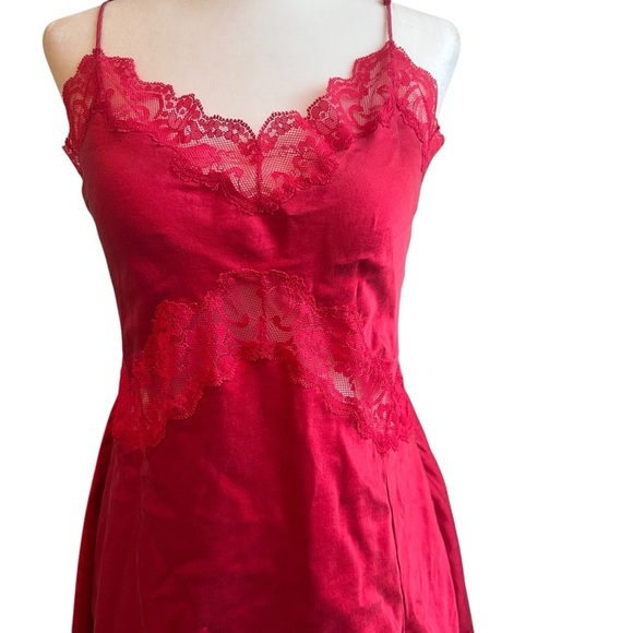 Vintage 90s Y2K Satin Nightgown Slip Dress Red Victoria’s Secret Lace Size large - Picture 4 of 7